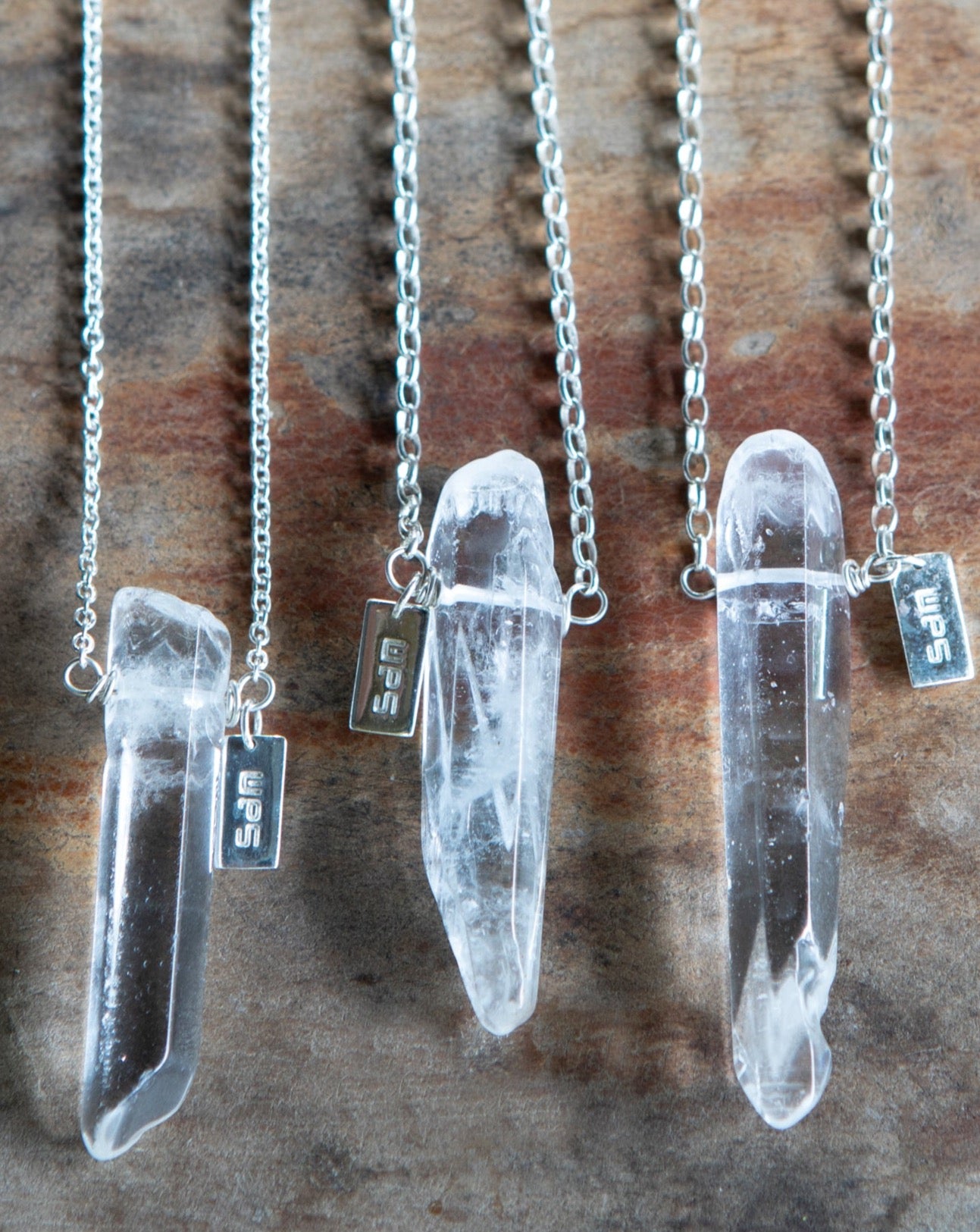 Natural clear quartz crystal gemstone natural raw point sterling silver necklace