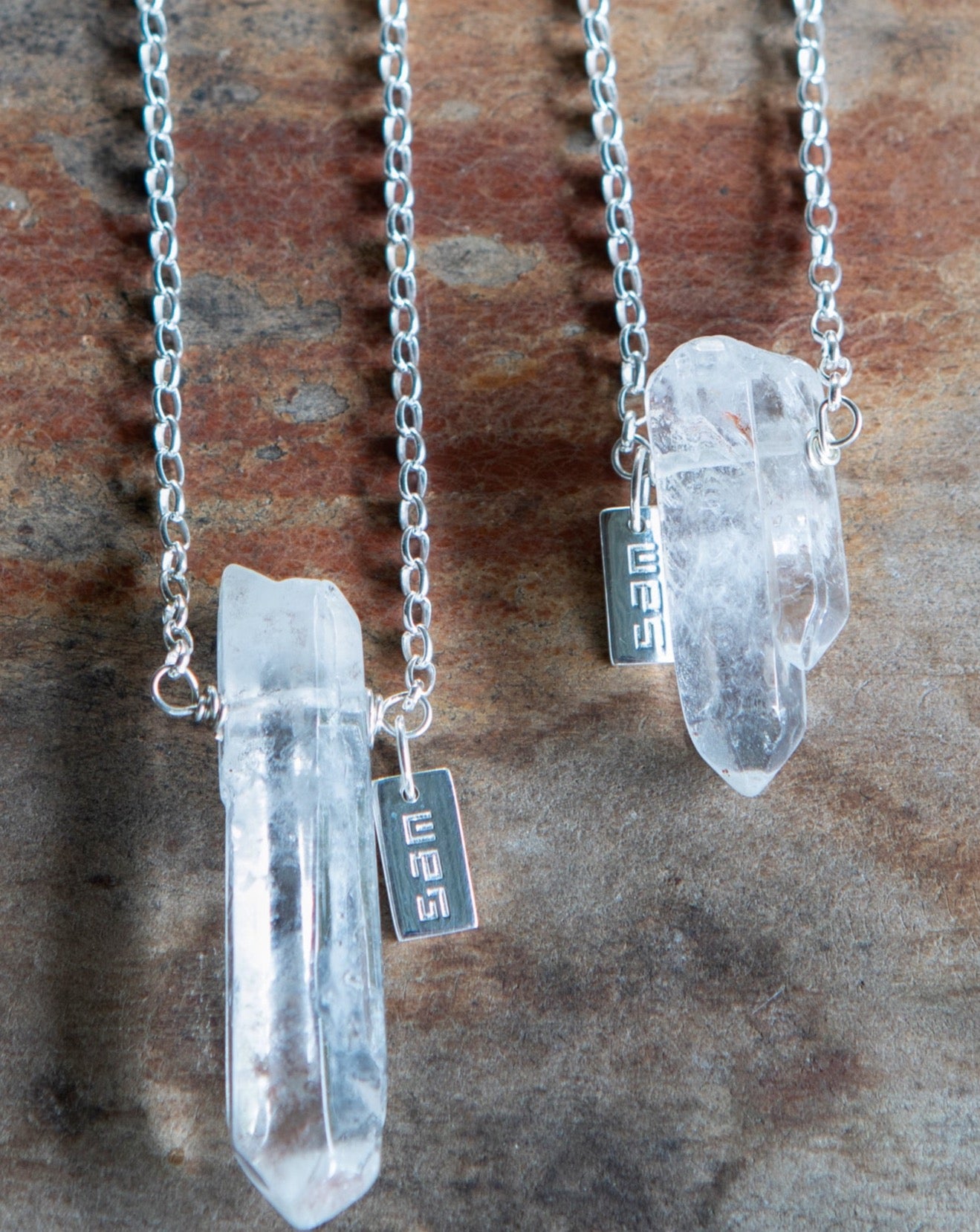 Natural clear quartz crystal gemstone natural raw point sterling silver necklace