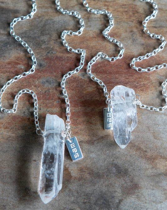 Natural clear quartz crystal gemstone natural raw point sterling silver necklace