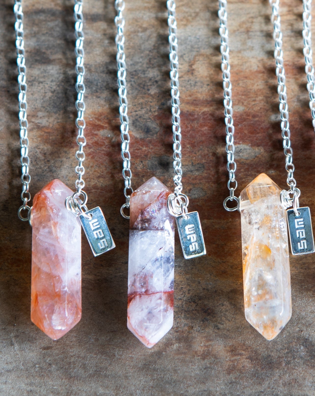 Lepidocrocite Quartz double point sterling silver necklace