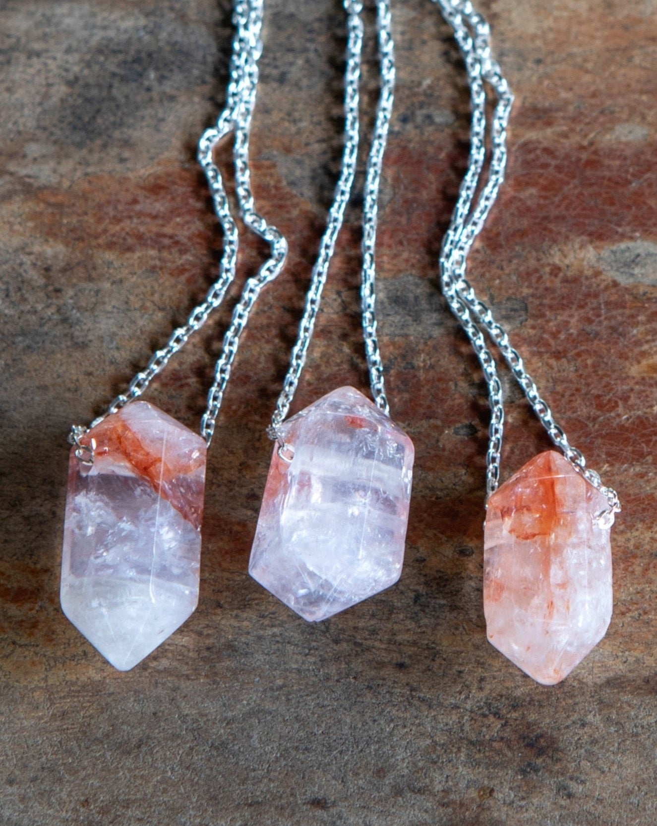 Lepidocrocite Quartz double point sterling silver necklace
