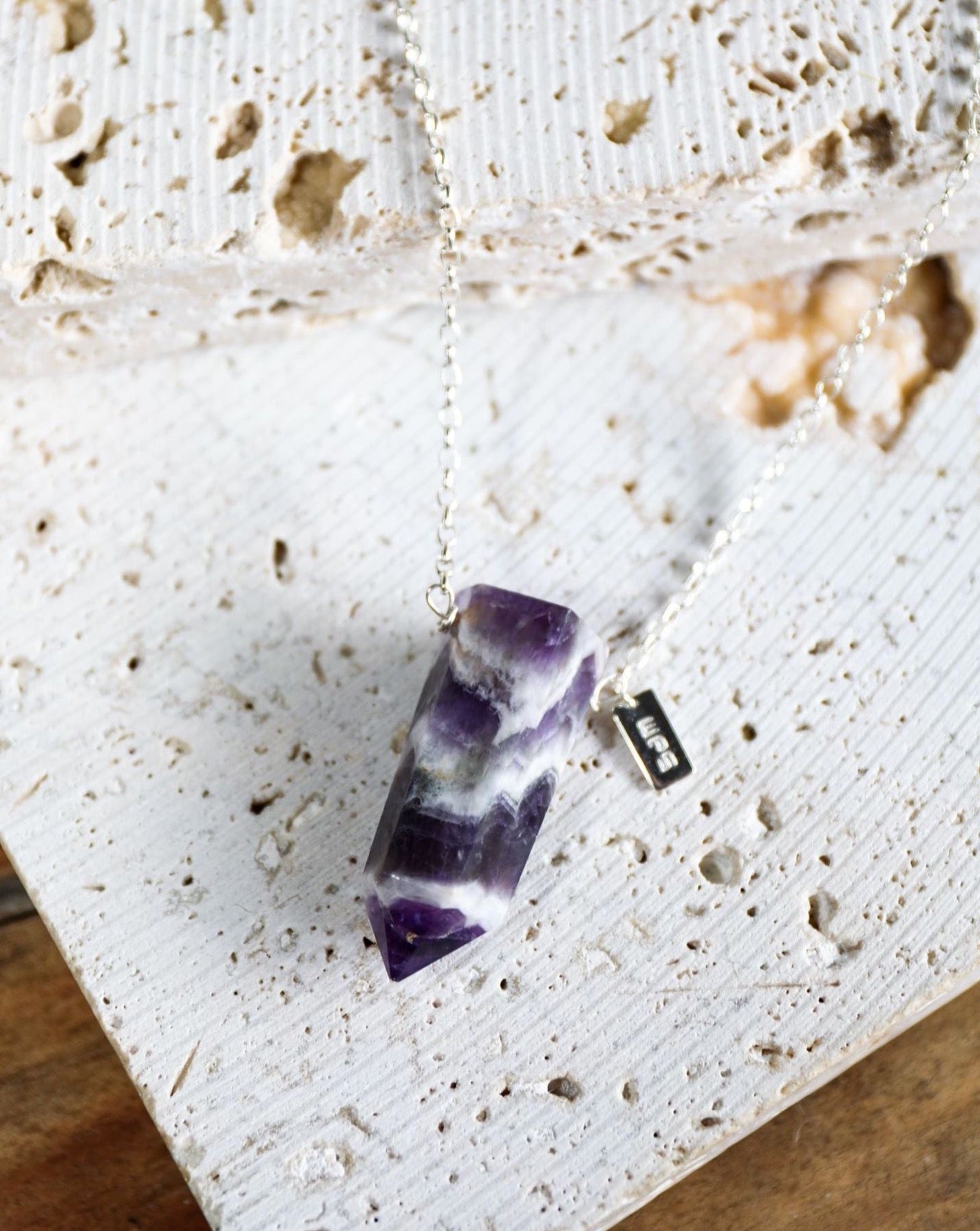 Amethyst chevron crystal point gemstone necklace sterling silver