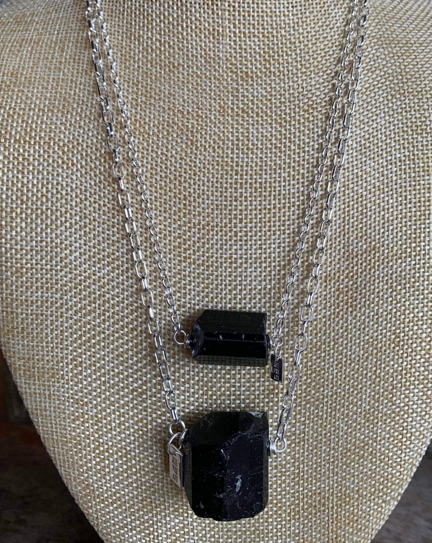 Black Tourmaline natural gemstone necklace sterling silver