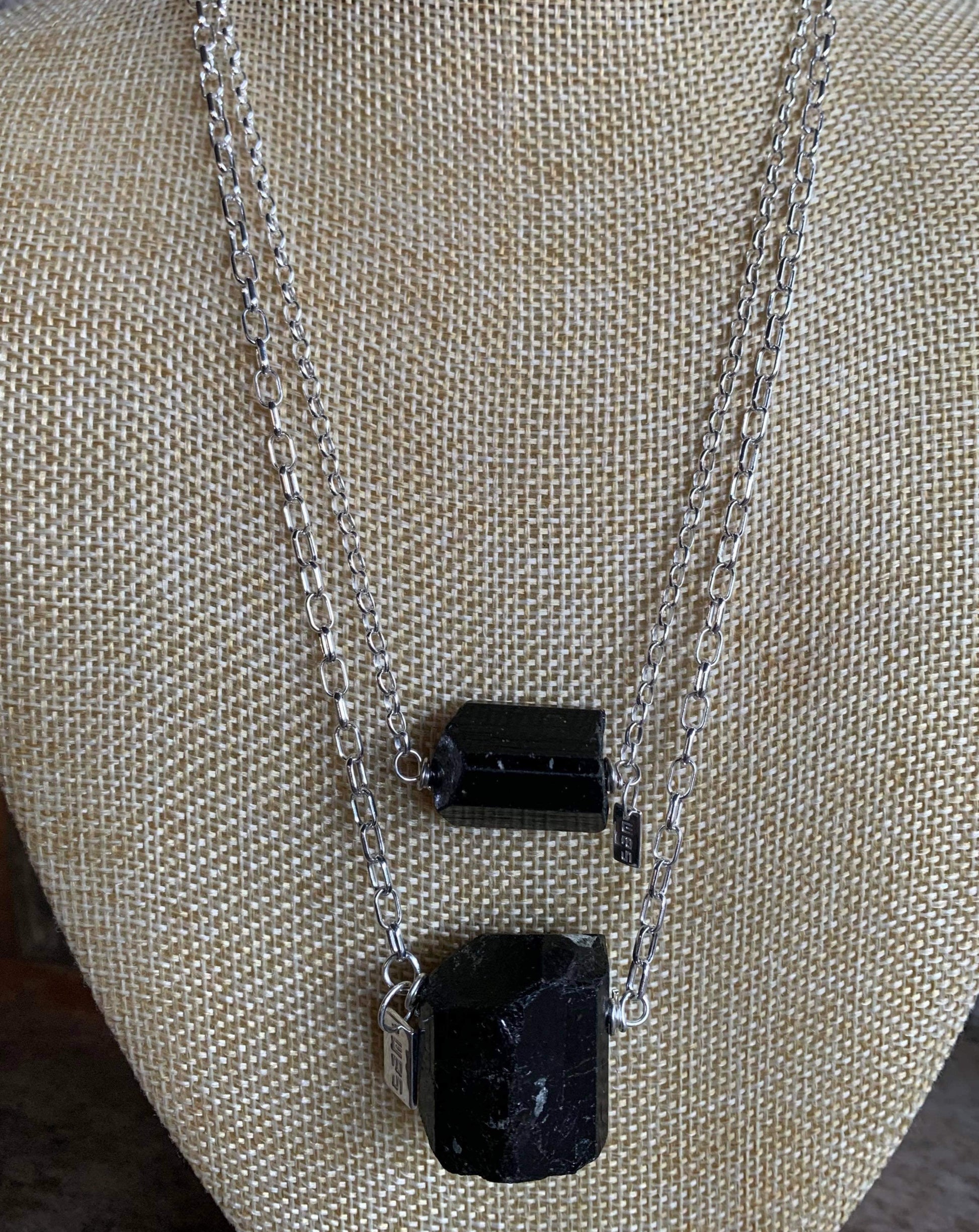 Black Tourmaline natural gemstone necklace sterling silver 