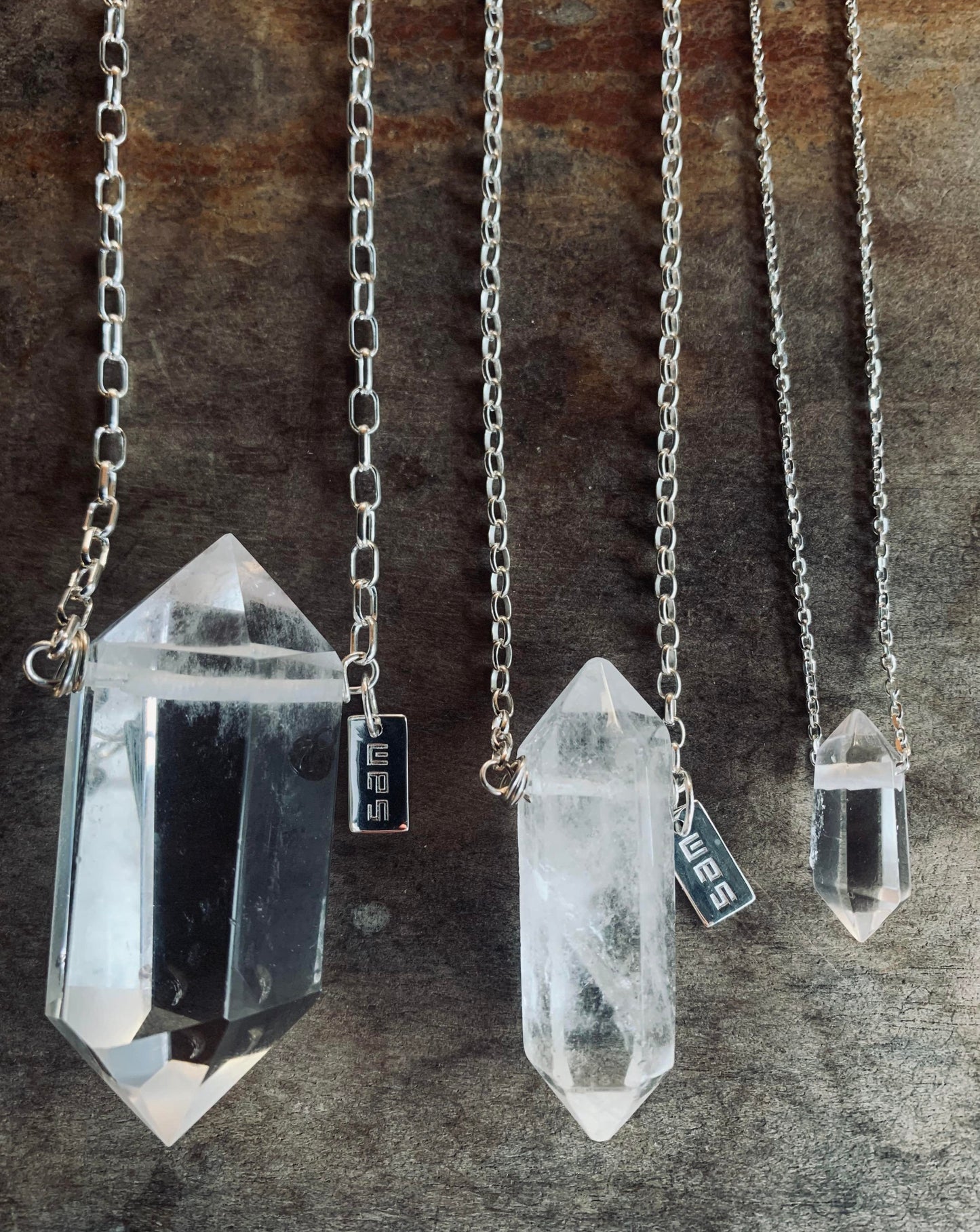 Natural clear quartz crystal gemstone double point sterling silver necklace