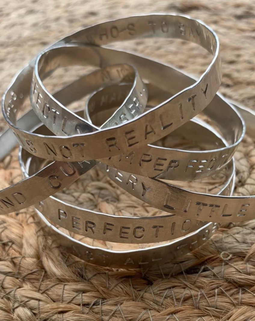 Stone and Metal Jewellery Noosa Sterling Silver custom text engraved stamped Sterling Silver bangles