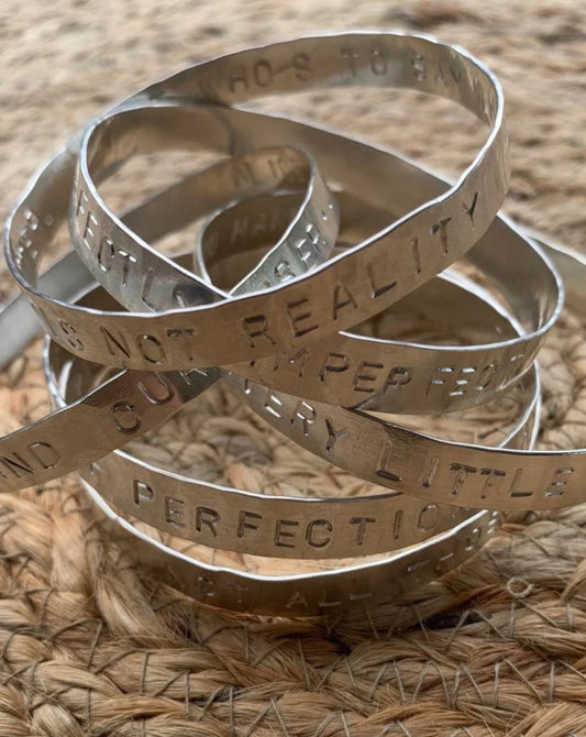 Stone and Metal Jewellery Noosa Sterling Silver custom text engraved stamped Sterling Silver bangles