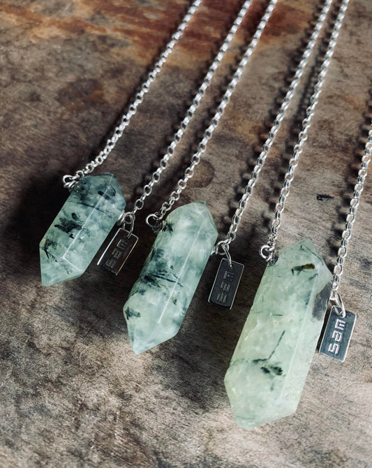 Prehnite natural gemstone crystal sterling silver necklace