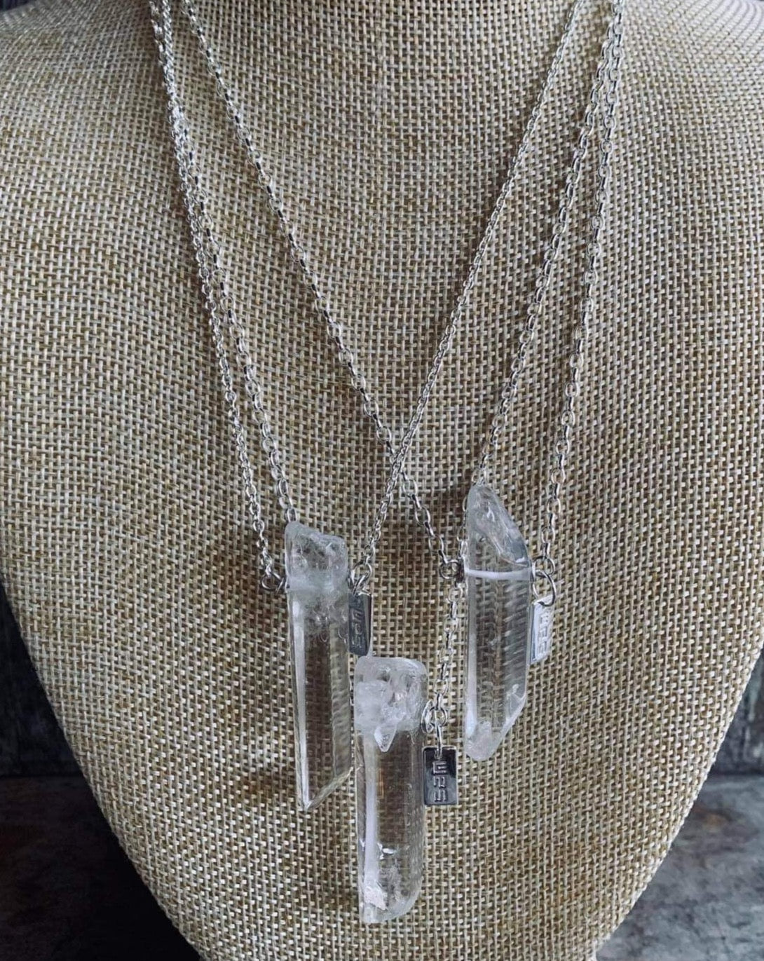 Natural clear quartz crystal gemstone natural raw point sterling silver necklace