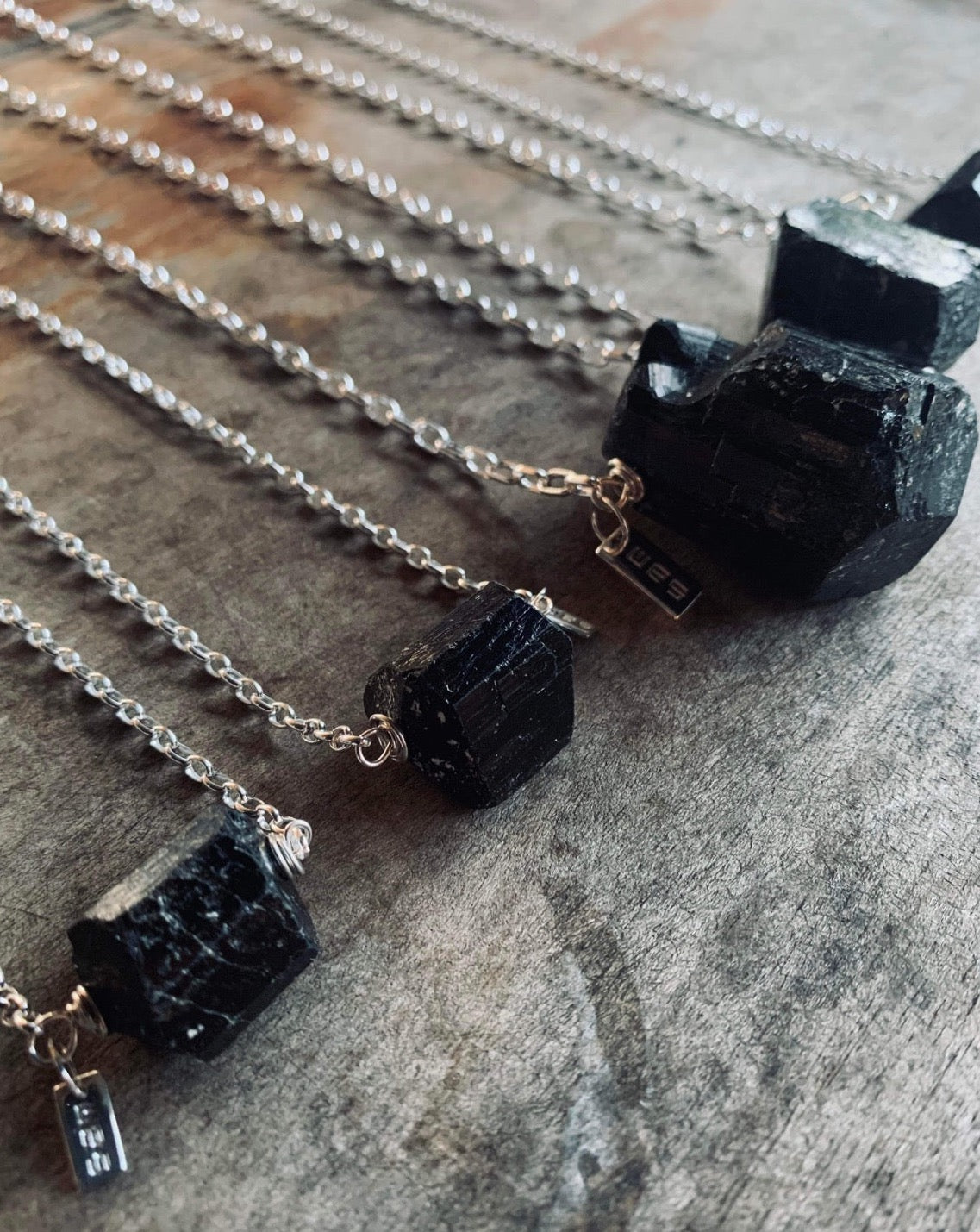 Black Tourmaline natural gemstone raw crystal necklace sterling silver