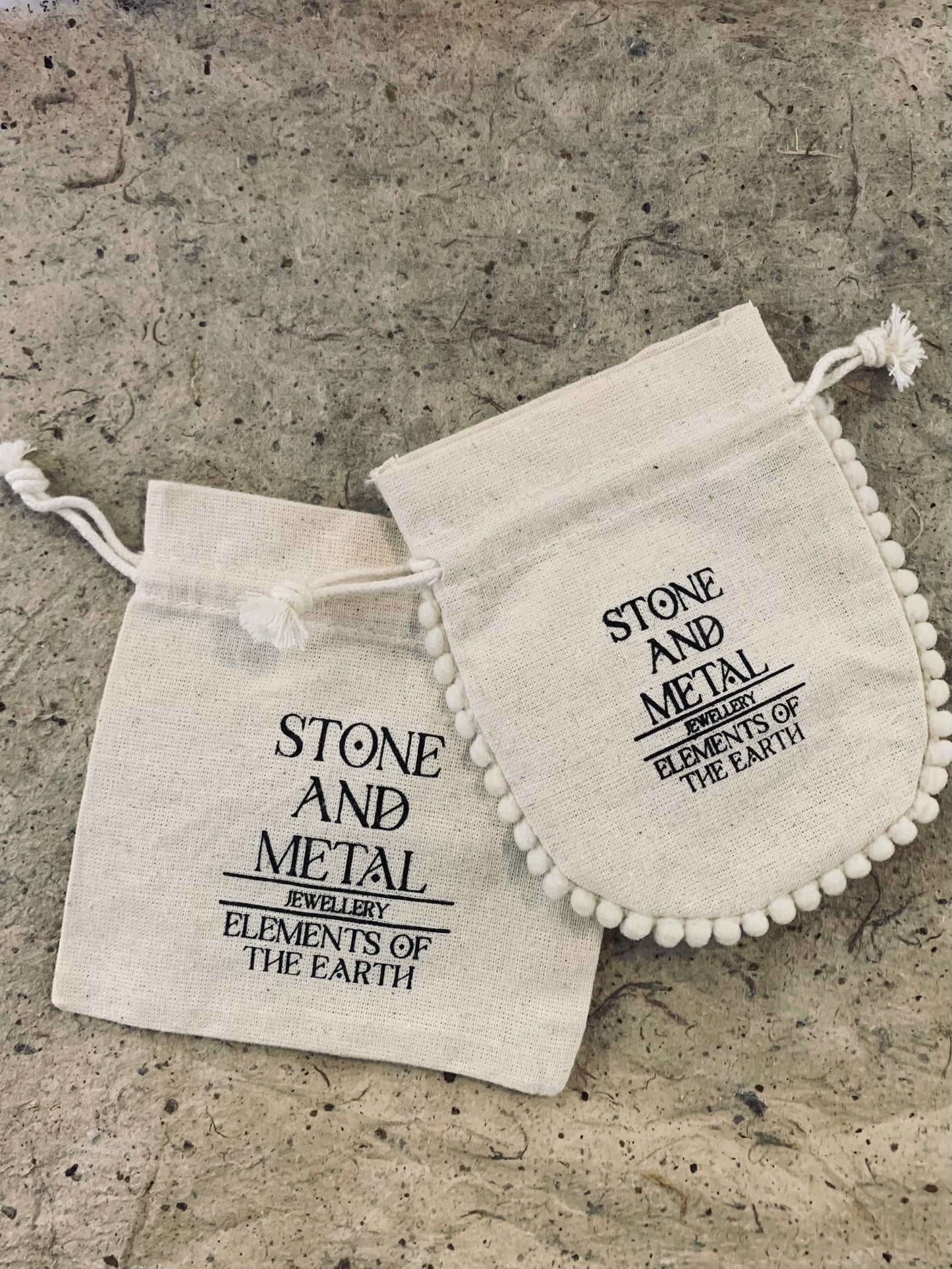 Stone And Metal branded linen drawstring jewellery pouch