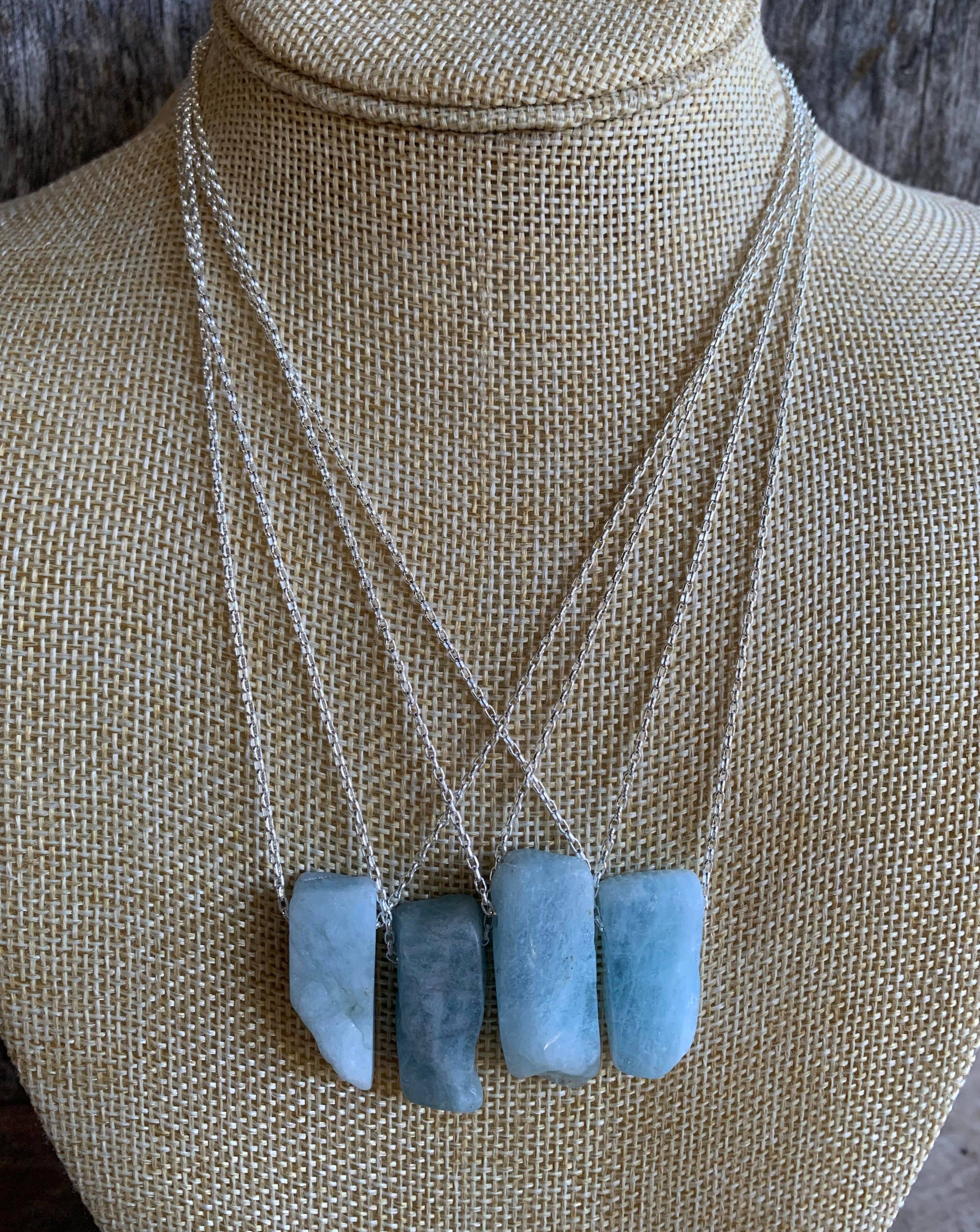 Raw aquamarine deals necklace